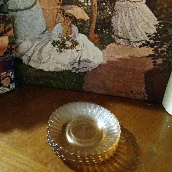 5 Vintage Fortecrisa pink glass saucers set. &Adeline Blue Cookie Jar,Nice ๐ป๐ - Picture 5 of 15